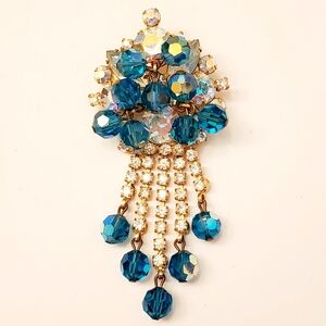 Juliana Verified Blue Bead Rhinestone Dangle Crystal Brooch
